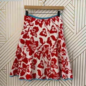 Boden 100% Cotton Floral Full A Line Skirt Red white UK 8R / US 6R